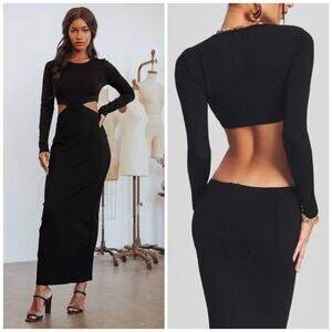 Lovers + Friends scoop cutout black mesh maxi dress size large